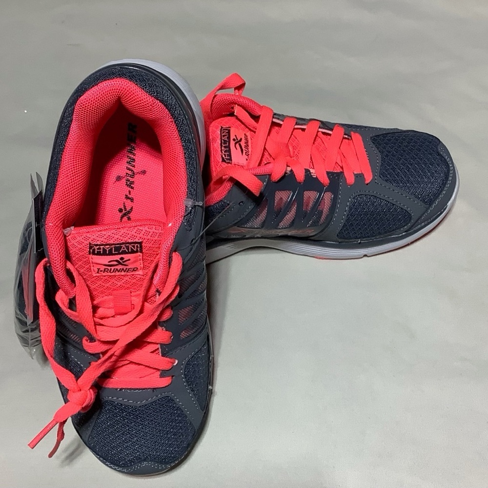 I-Runner Hylqn Women's Leather Mesh - Dk Grey/Neon Orange Diabetic Tennis Shoes